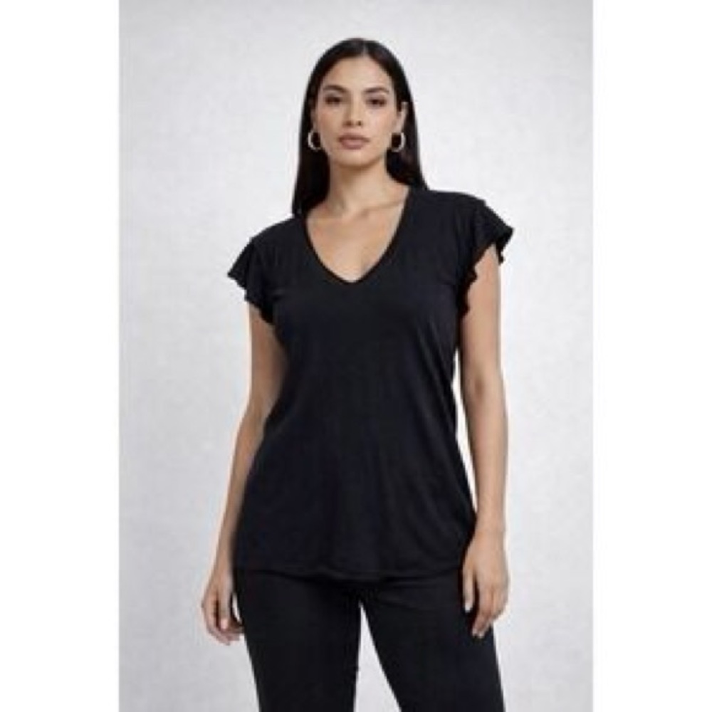 Maeve Black V-Neck Flutter Sleeve Tee
